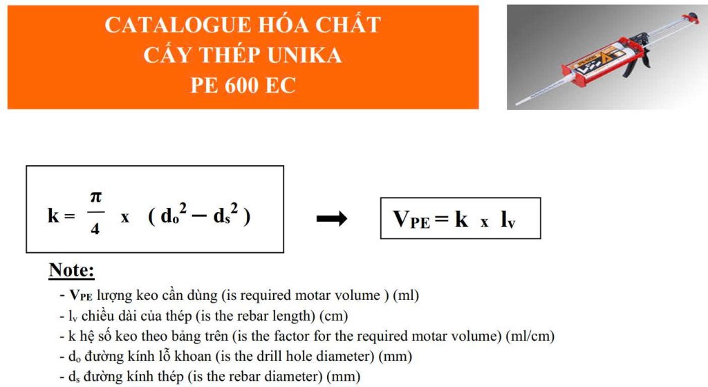 tính định mức sử dụng keo Unika PE 600EC