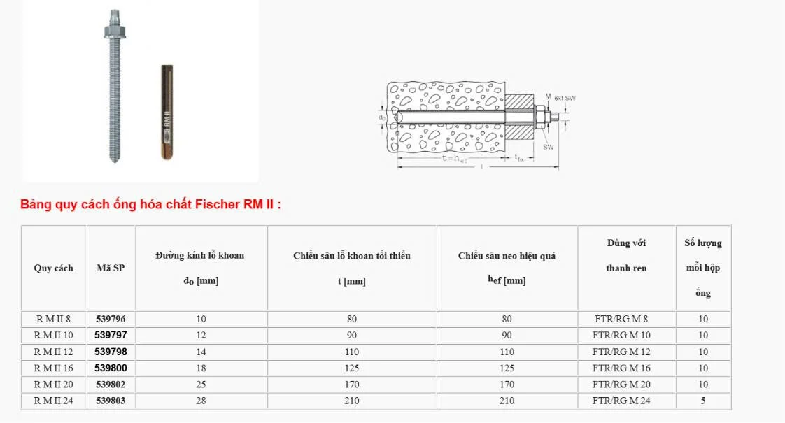Bulong hóa chất Fischer RM II + FTR QUY CÁCH