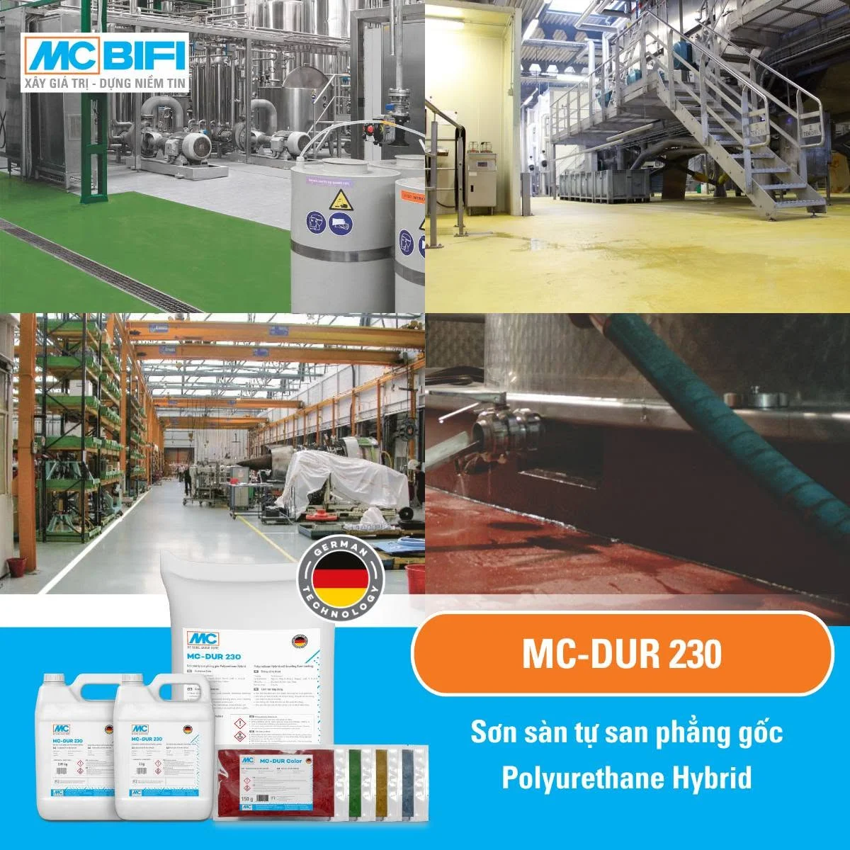 Sơn sàn tự san phẳng Polyurethane Hybrid MC-BIFI MC-DUR 230 cho nhà máy công nghiệp