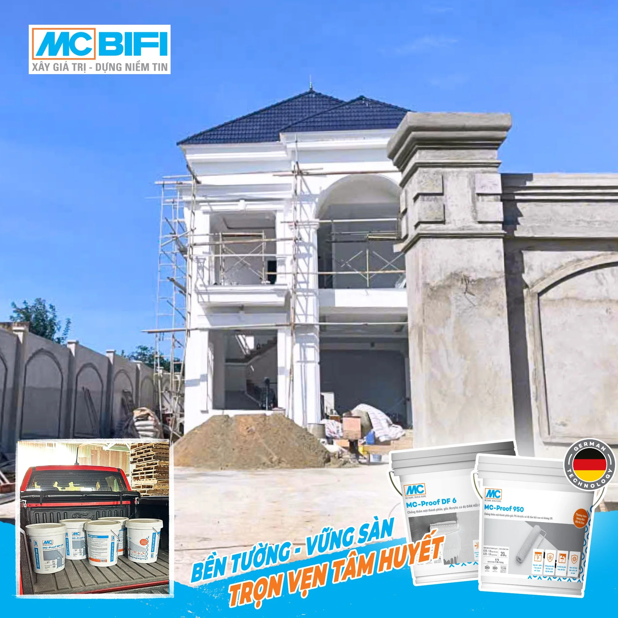 Sản phẩm chống thấm MC-Proof DF6 và MC-Proof 950 của MC BIFI cho công trình xây dựng.