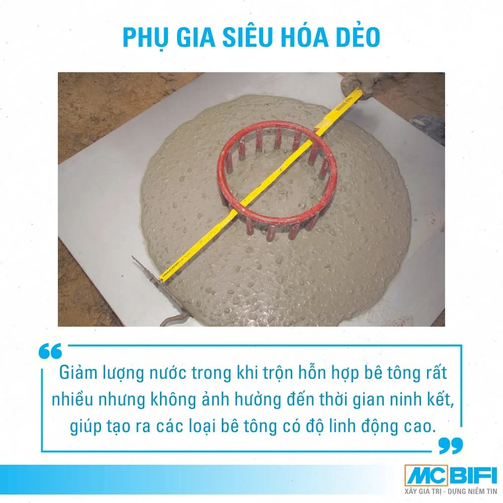 Thí nghiệm đo độ sụt bê tông với phụ gia siêu hóa dẻo MC BIFI.
