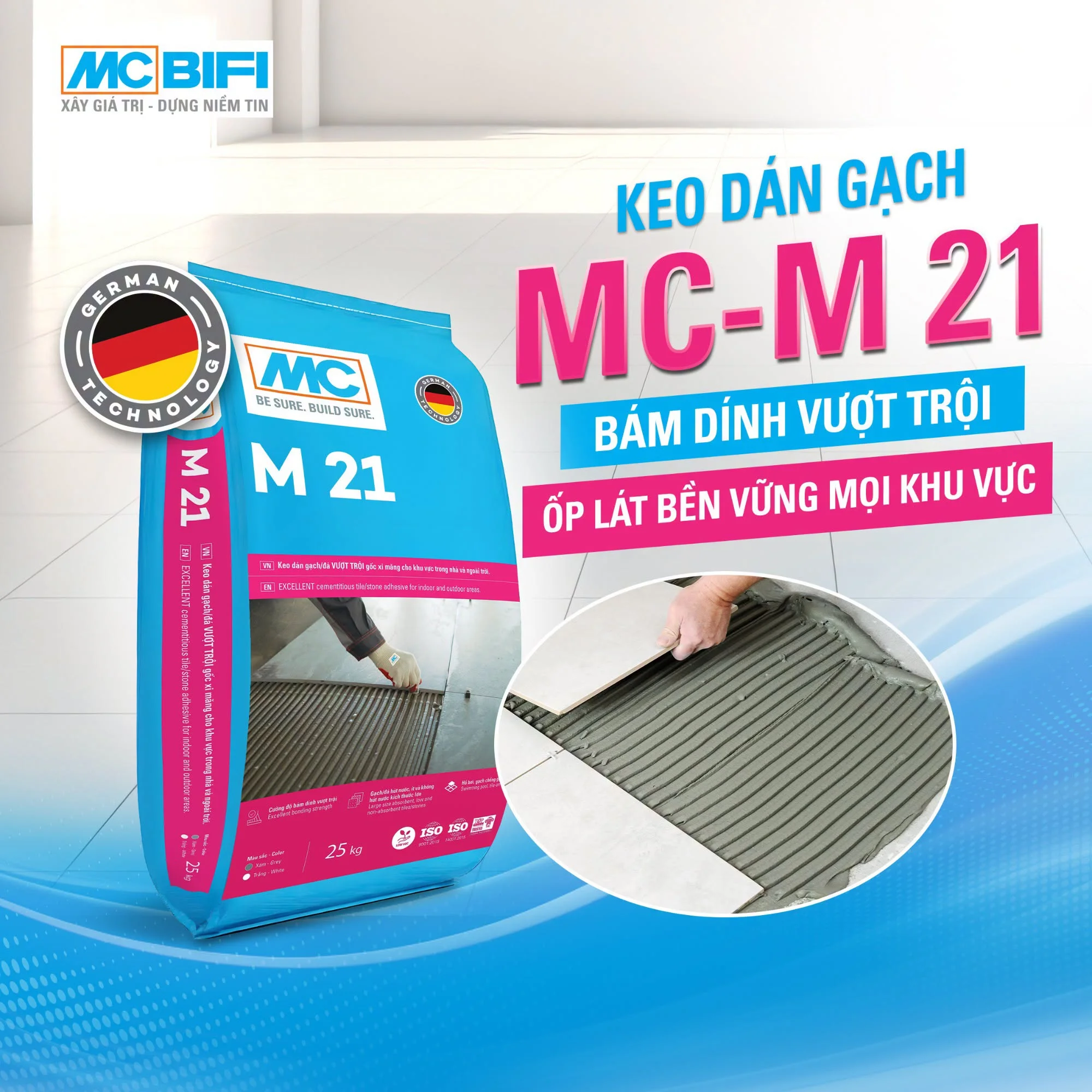 Keo dán gạch MC-M 21 - Bám dính vượt trội, ốp lát bền vững mọi khu vực